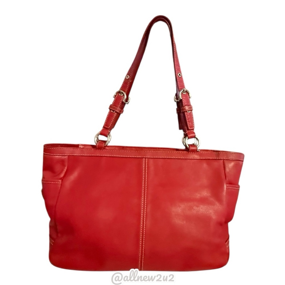 Coach 1941 Ashley Red Leather Double Handle Zipper Closure Tote Shoulder Bag Sil - Picture 4 of 16